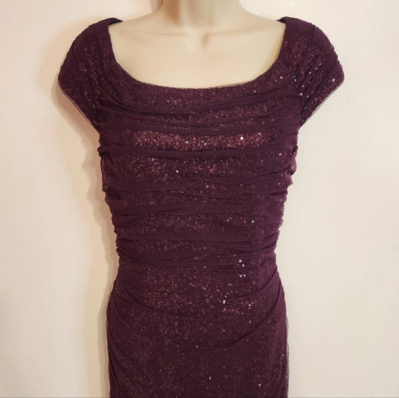 Lauren Ralph Lauren Sequin Dress Off Shoulder Plum 10 - Picture 3 of 12